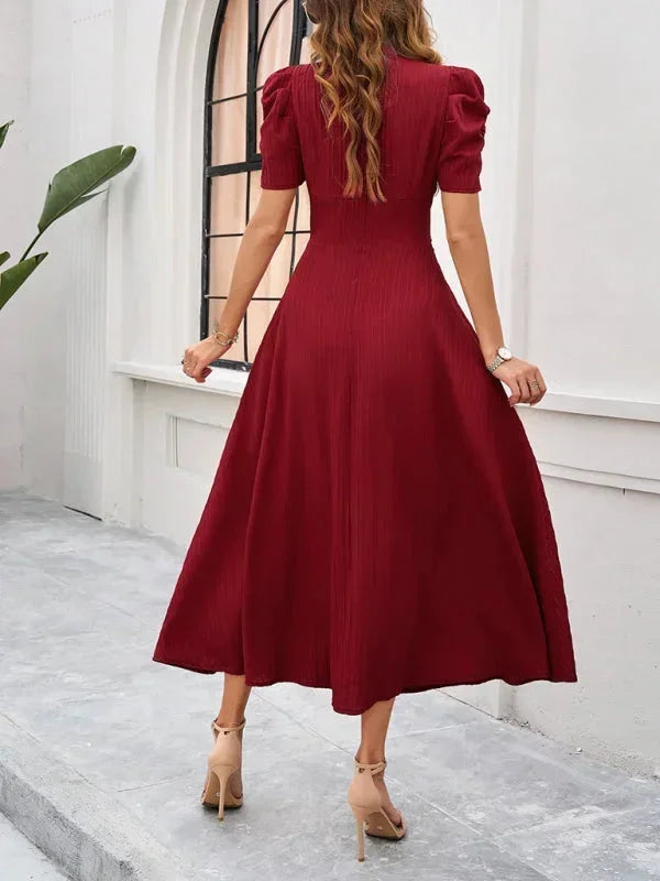 Beatrice | Flowy Puff-Sleeve Fit-and-Flare Women Summer Midi Dress