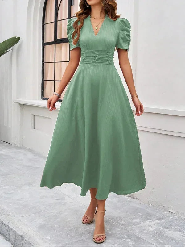 Beatrice | Flowy Puff-Sleeve Fit-and-Flare Women Summer Midi Dress