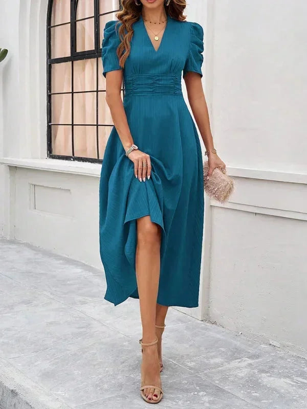 Beatrice | Flowy Puff-Sleeve Fit-and-Flare Women Summer Midi Dress