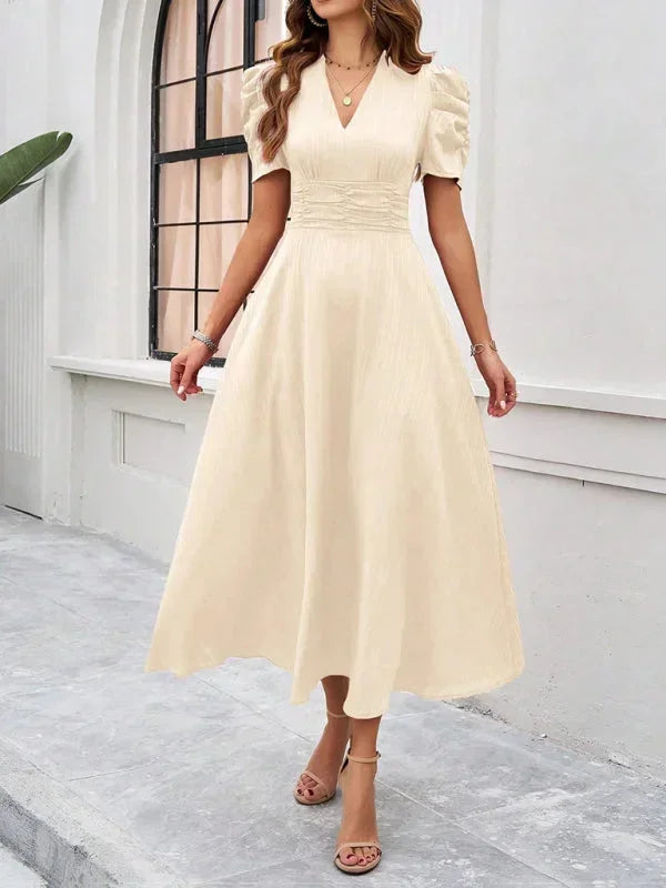 Beatrice | Flowy Puff-Sleeve Fit-and-Flare Women Summer Midi Dress