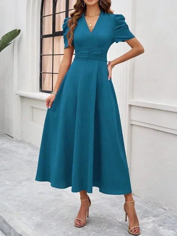 Beatrice | Flowy Puff-Sleeve Fit-and-Flare Women Summer Midi Dress