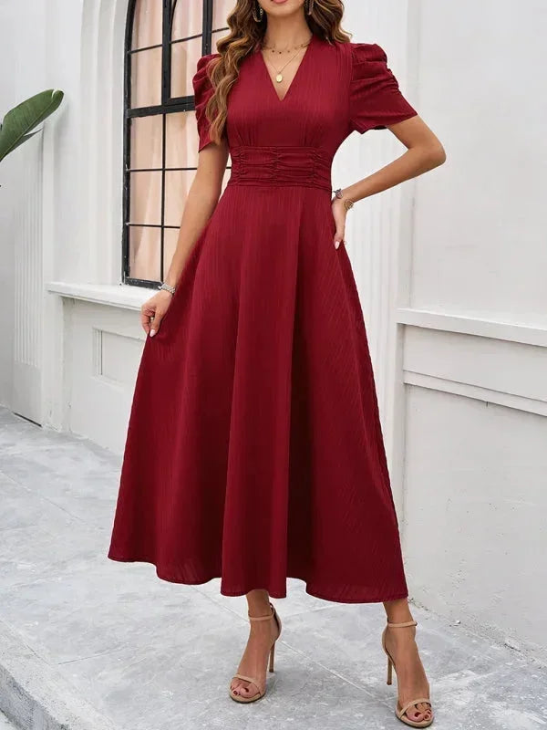 Beatrice | Flowy Puff-Sleeve Fit-and-Flare Women Summer Midi Dress