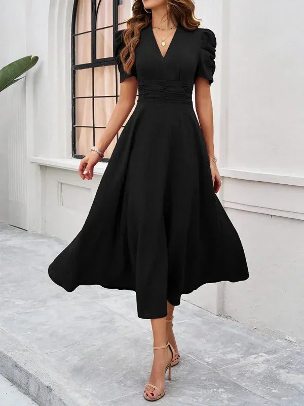 Beatrice | Flowy Puff-Sleeve Fit-and-Flare Women Summer Midi Dress