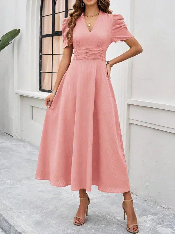 Beatrice | Flowy Puff-Sleeve Fit-and-Flare Women Summer Midi Dress