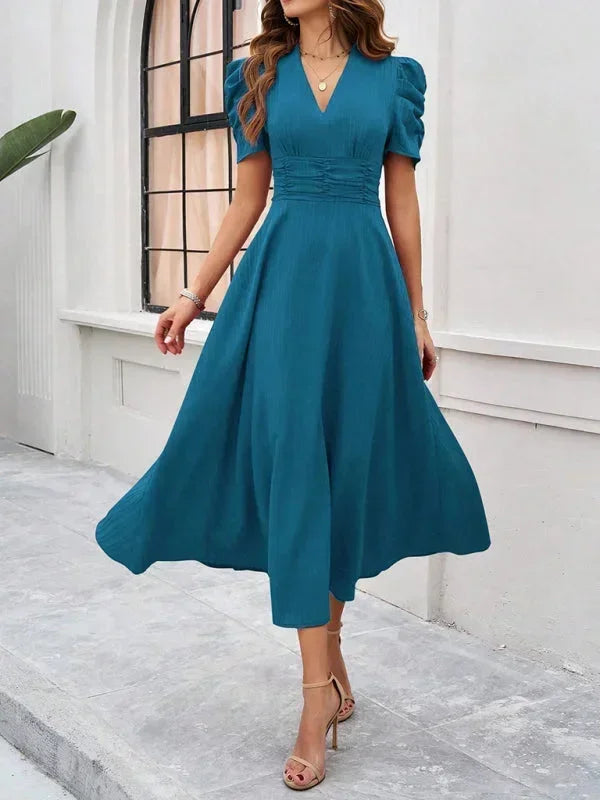 Beatrice | Flowy Puff-Sleeve Fit-and-Flare Women Summer Midi Dress