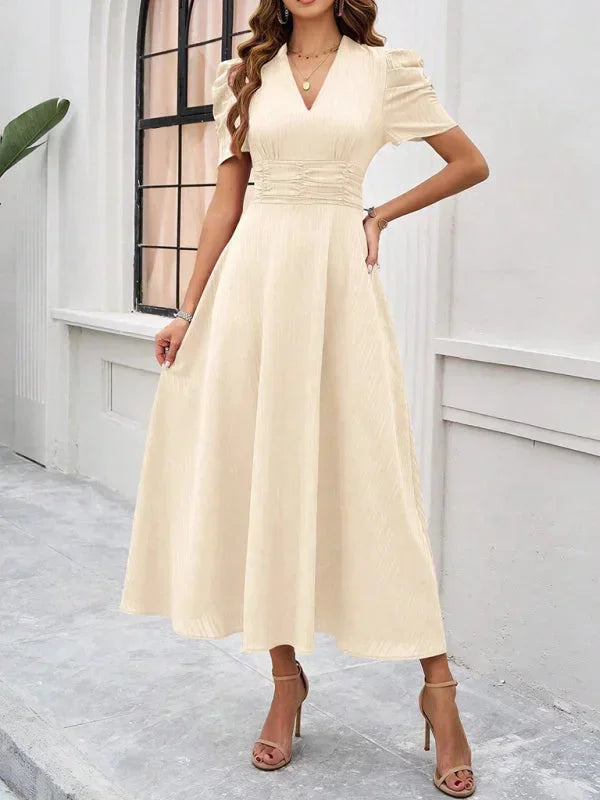 Beatrice | Flowy Puff-Sleeve Fit-and-Flare Women Summer Midi Dress