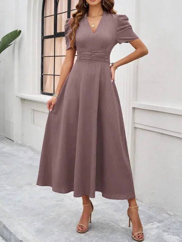 Beatrice | Flowy Puff-Sleeve Fit-and-Flare Women Summer Midi Dress