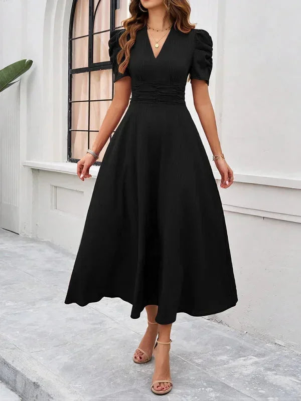 Beatrice | Flowy Puff-Sleeve Fit-and-Flare Women Summer Midi Dress