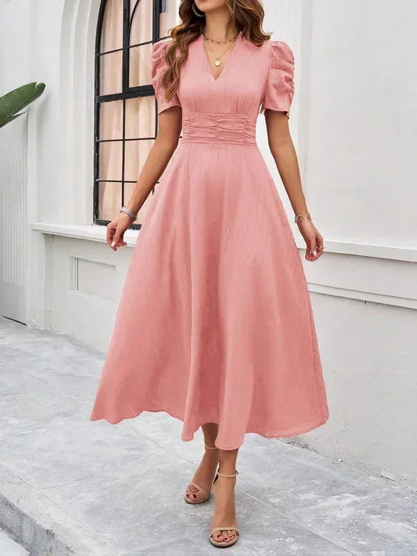 Beatrice | Flowy Puff-Sleeve Fit-and-Flare Women Summer Midi Dress