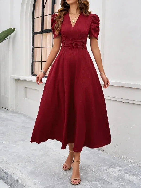 Beatrice | Flowy Puff-Sleeve Fit-and-Flare Women Summer Midi Dress