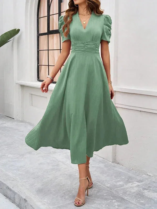 Beatrice | Flowy Puff-Sleeve Fit-and-Flare Women Summer Midi Dress