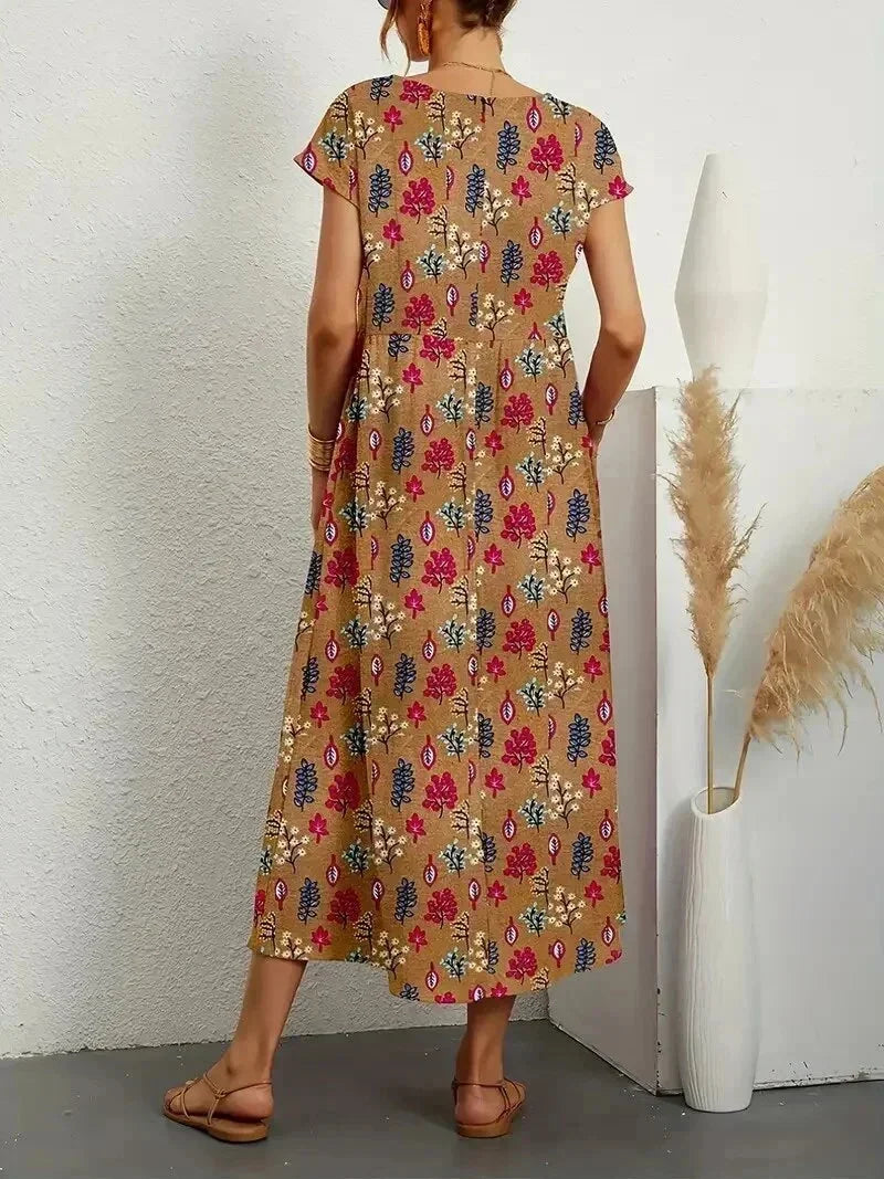 Noelle | Boho Short-Sleeve Pocket Women Summer Midi Dress