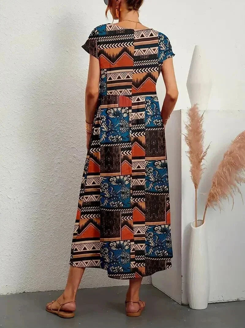 Noelle | Boho Short-Sleeve Pocket Women Summer Midi Dress