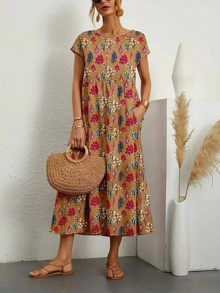 Noelle | Boho Short-Sleeve Pocket Women Summer Midi Dress
