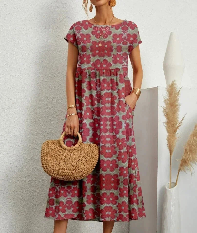 Noelle | Boho Short-Sleeve Pocket Women Summer Midi Dress