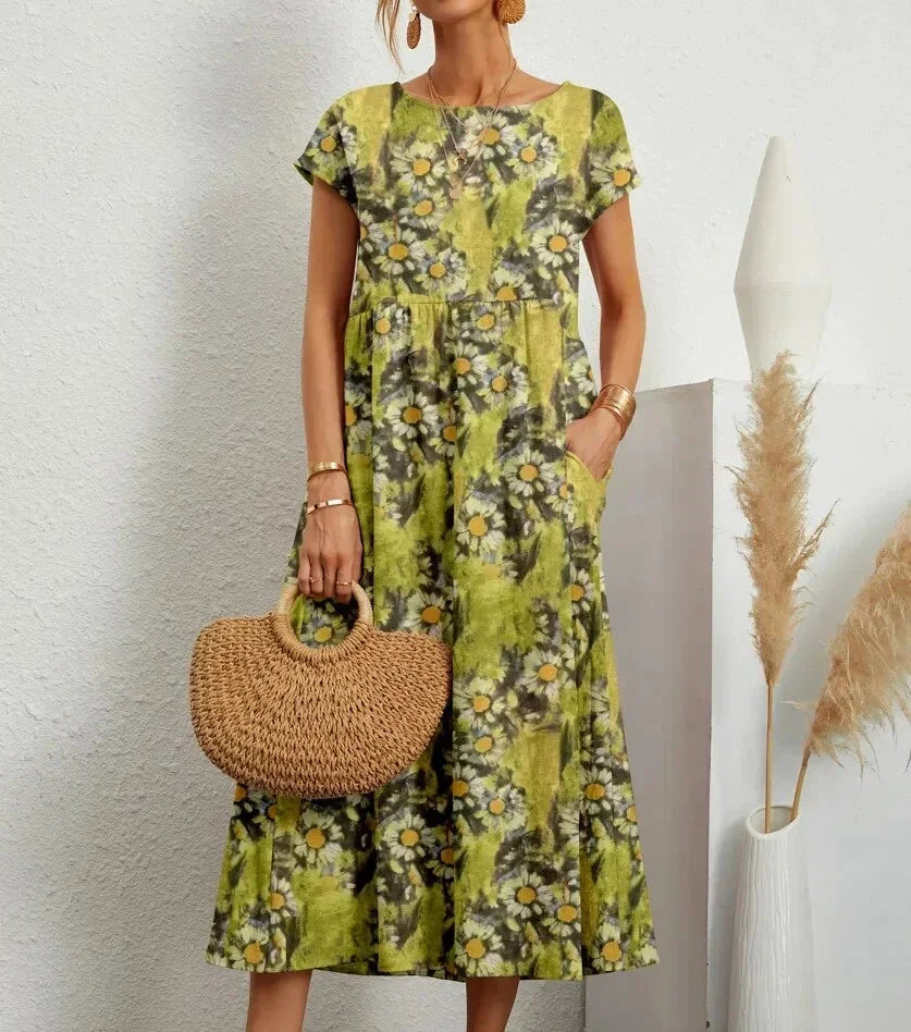 Noelle | Boho Short-Sleeve Pocket Women Summer Midi Dress