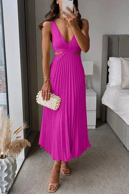 Diana | Pleated Cut-Out V-Neck Women Summer Midi Dress