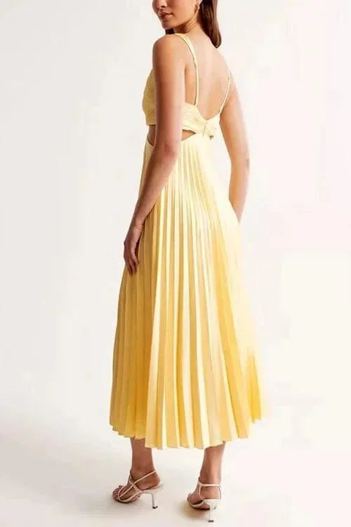 Diana | Pleated Cut-Out V-Neck Women Summer Midi Dress