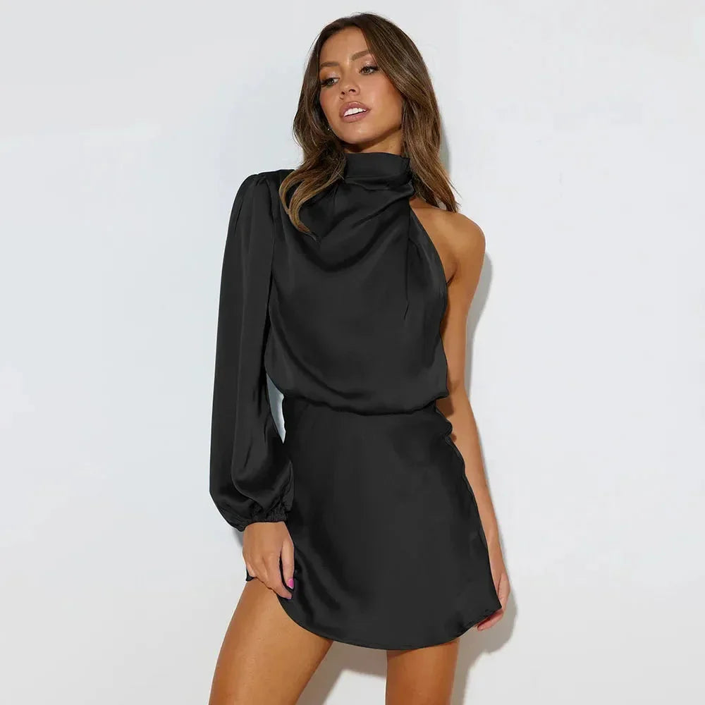 Ashlyn | One-Shoulder Draped Women Summer Mini Dress