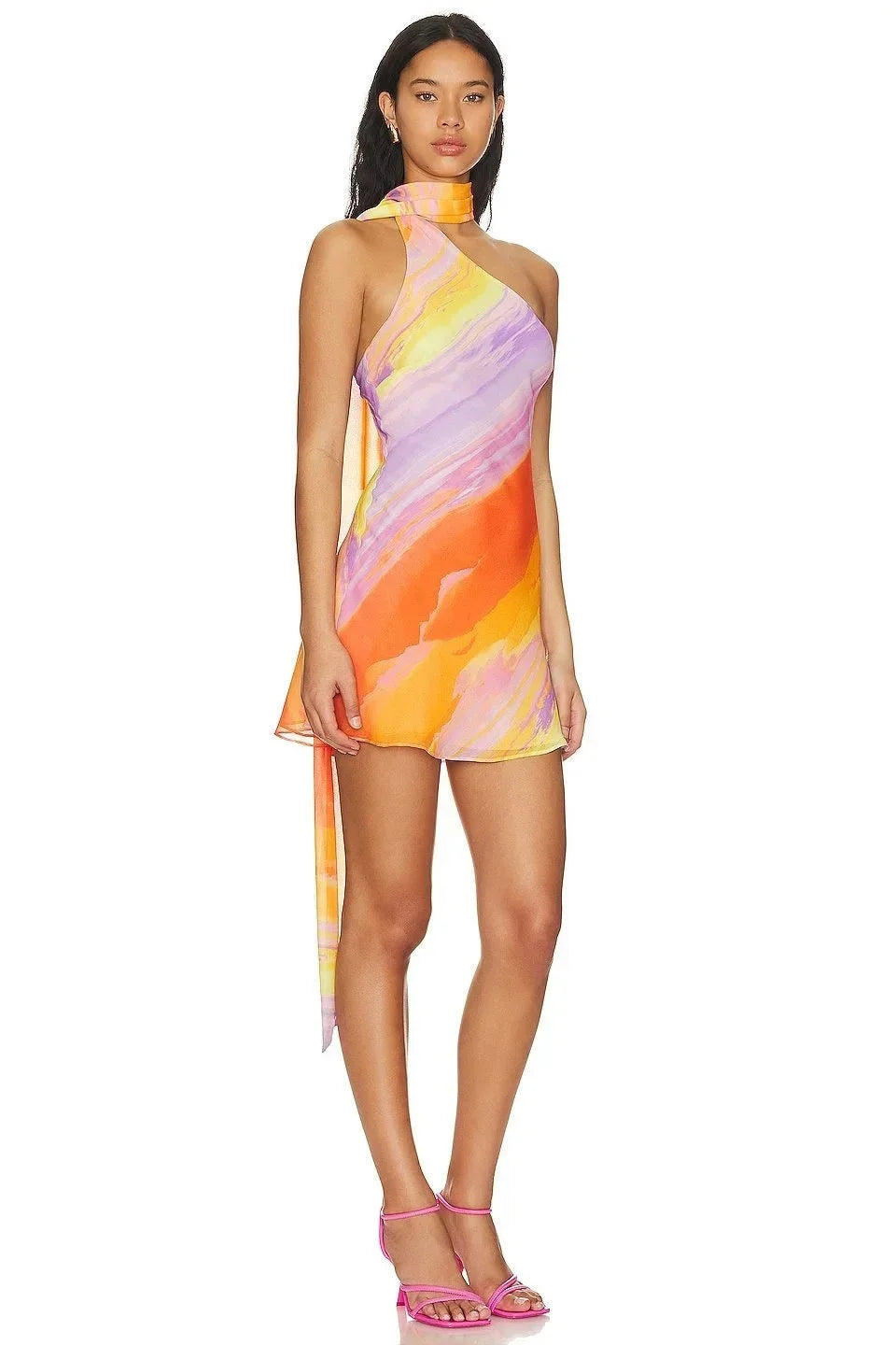 Bailey | Abstract Print Halter Scarf Women Summer Mini Dress