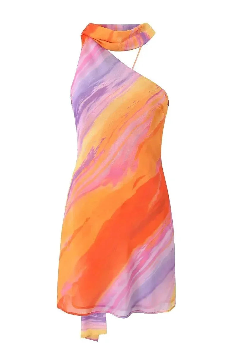 Bailey | Abstract Print Halter Scarf Women Summer Mini Dress