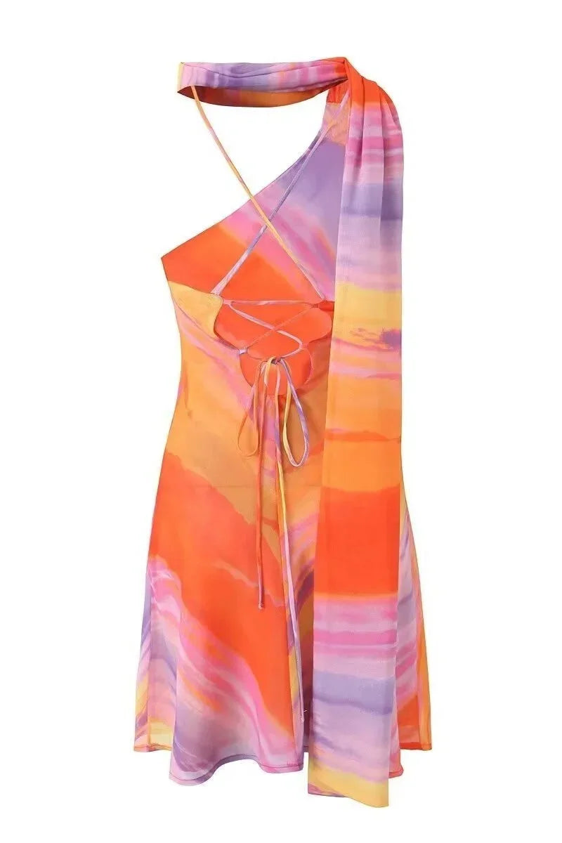 Bailey | Abstract Print Halter Scarf Women Summer Mini Dress