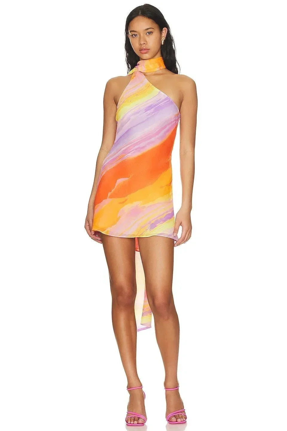 Bailey | Abstract Print Halter Scarf Women Summer Mini Dress