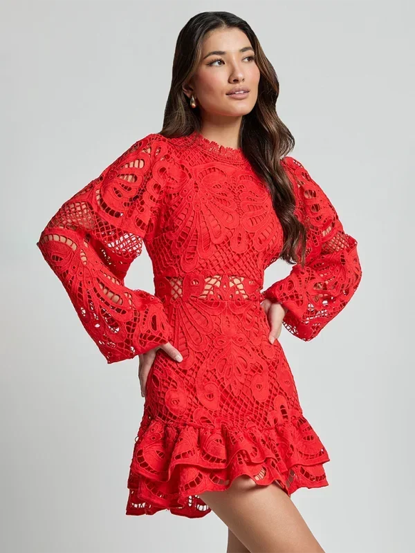 Brynn | Long-Sleeve Lace Ruffle Women Summer Mini Dress