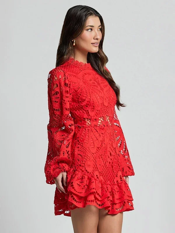 Brynn | Long-Sleeve Lace Ruffle Women Summer Mini Dress