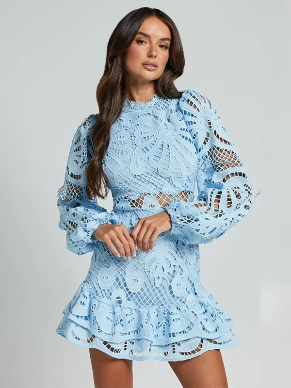 Brynn | Long-Sleeve Lace Ruffle Women Summer Mini Dress