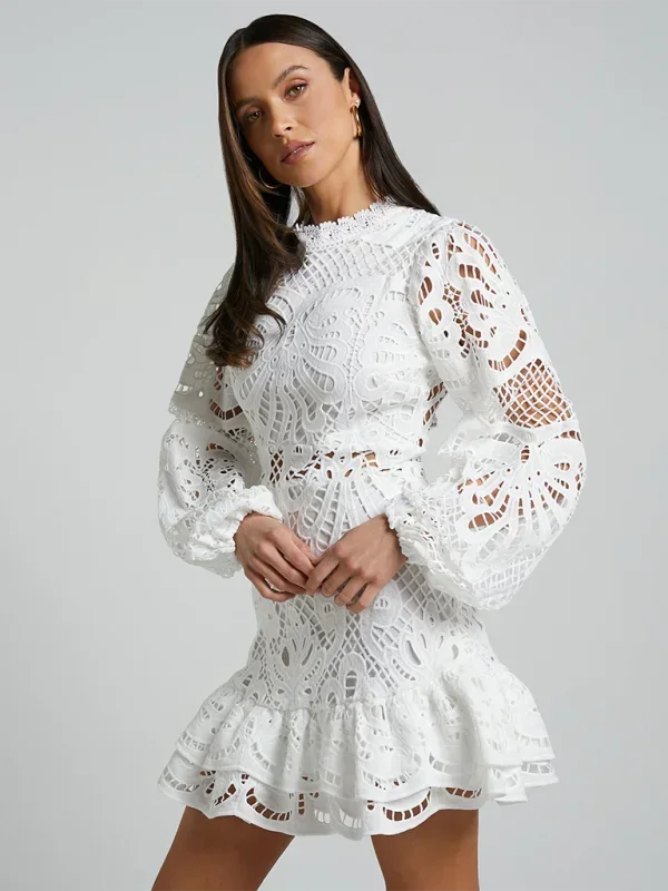 Brynn | Long-Sleeve Lace Ruffle Women Summer Mini Dress