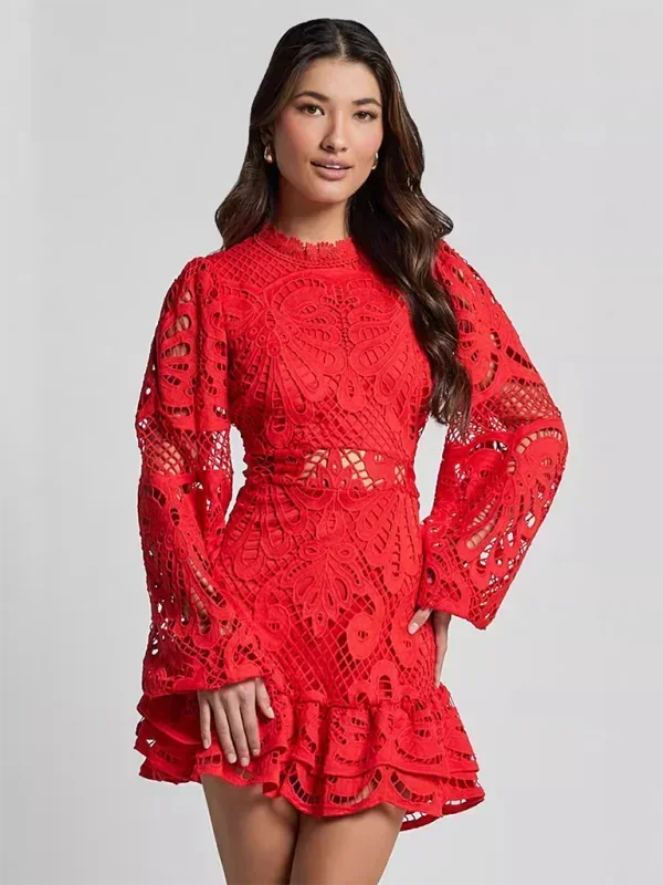 Brynn | Long-Sleeve Lace Ruffle Women Summer Mini Dress