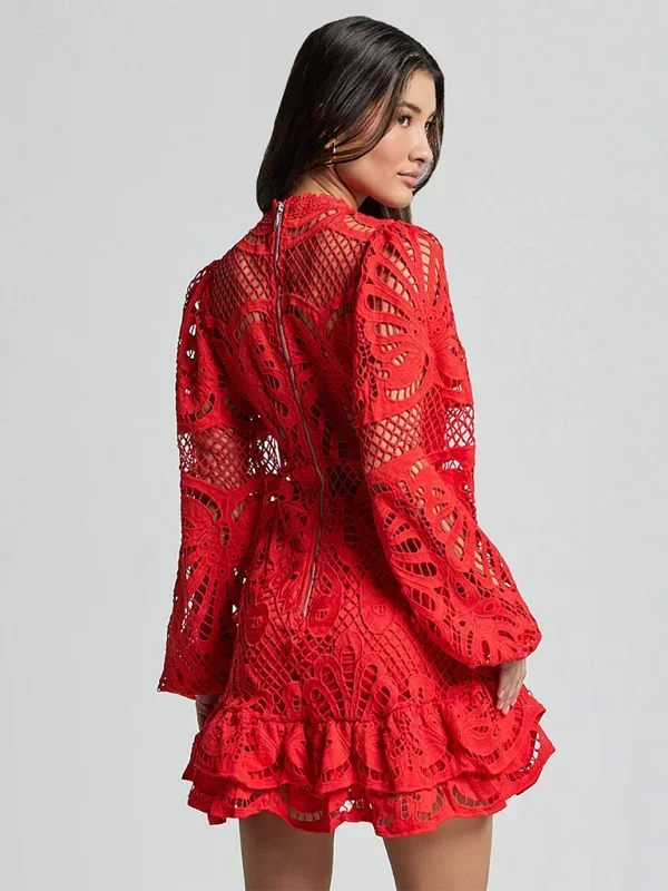 Brynn | Long-Sleeve Lace Ruffle Women Summer Mini Dress