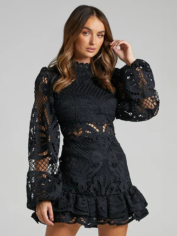 Brynn | Long-Sleeve Lace Ruffle Women Summer Mini Dress