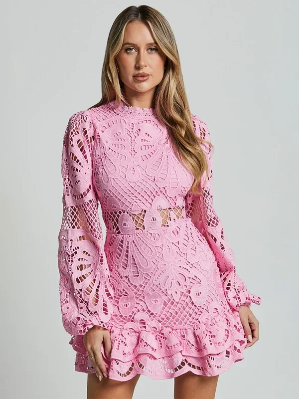 Brynn | Long-Sleeve Lace Ruffle Women Summer Mini Dress