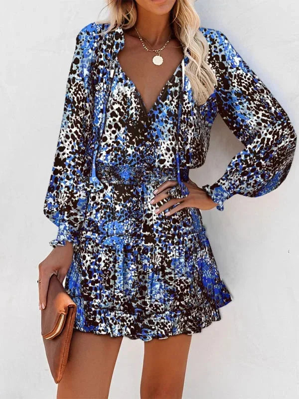 Darla | Printed Ruffle Balloon-Sleeve Women Summer Mini Dress