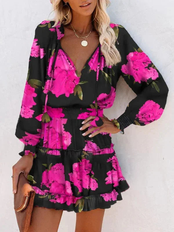 Darla | Printed Ruffle Balloon-Sleeve Women Summer Mini Dress
