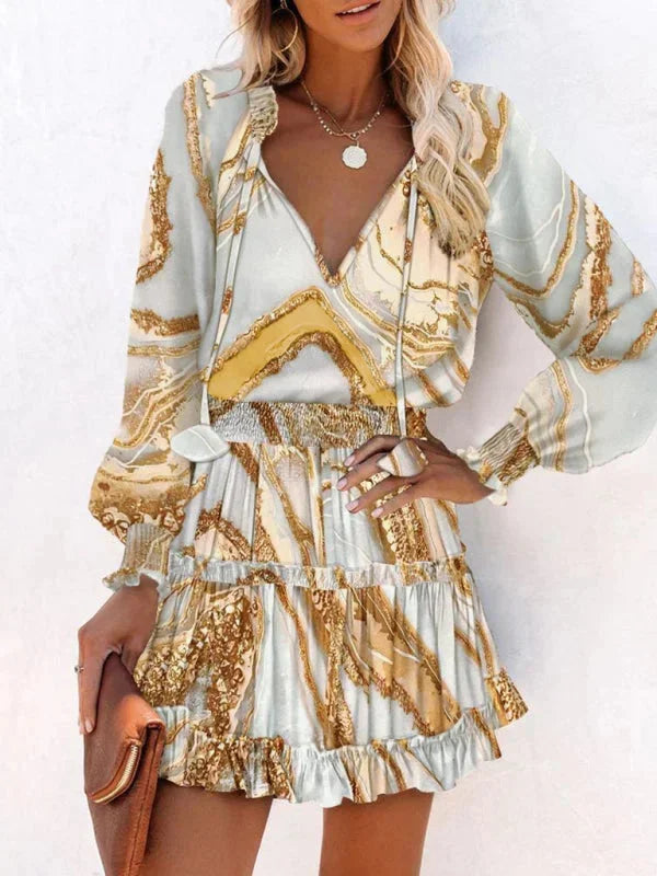 Darla | Printed Ruffle Balloon-Sleeve Women Summer Mini Dress