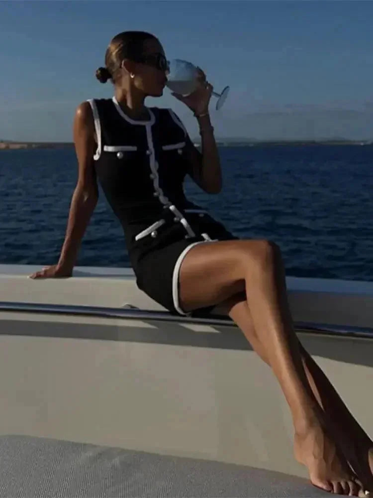 Carly | Contrast-Trim Sleeveless Bodycon Women Summer Mini Dress