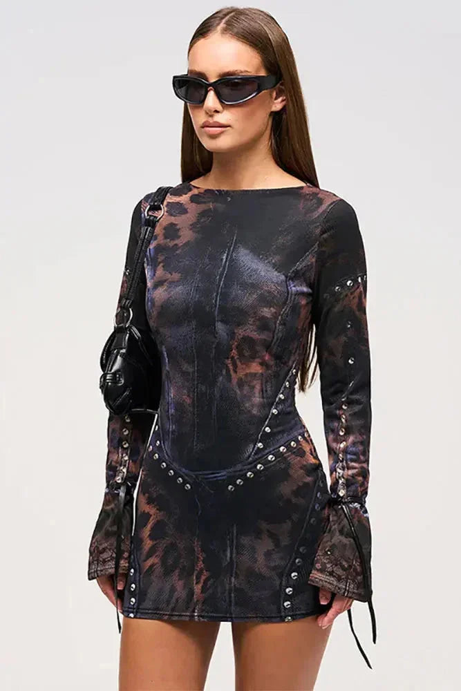 Kylie | Printed Ruched Long-Sleeve Bodycon Women Summer Mini Dress