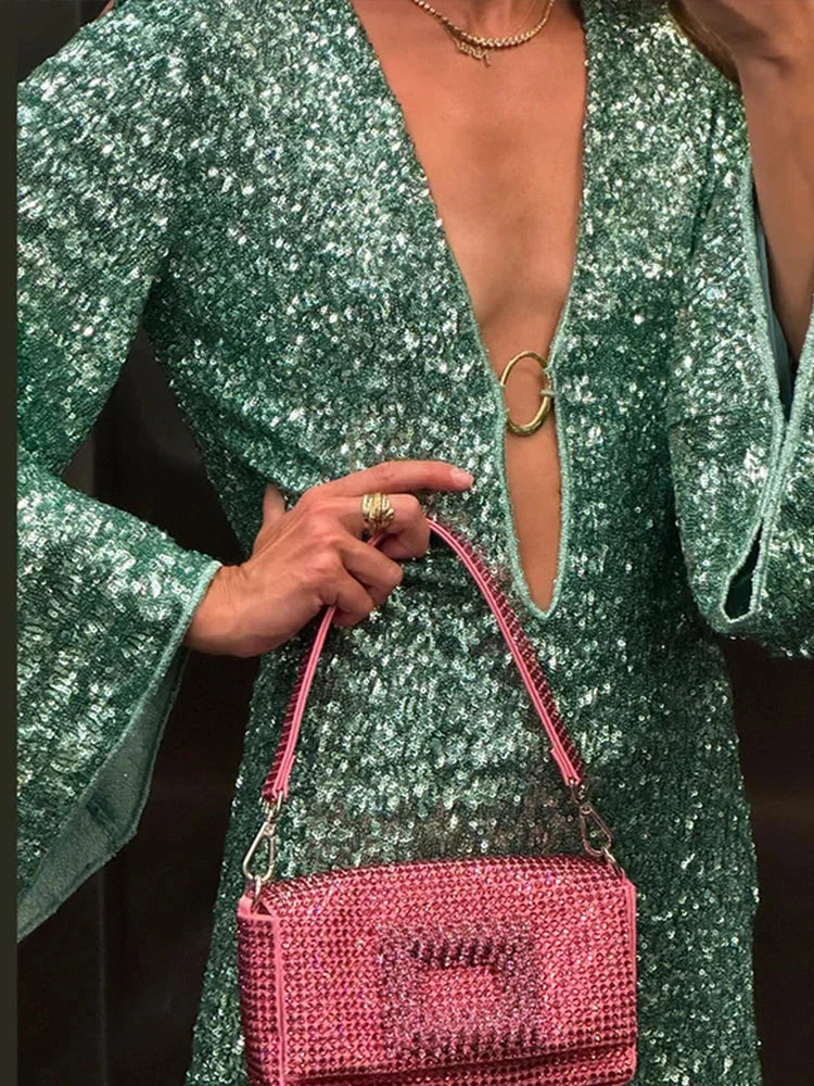 Alison | Sparkly Sequin Deep-V Women Summer Mini Dress