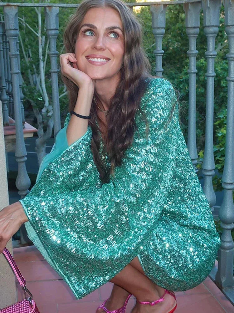 Alison | Sparkly Sequin Deep-V Women Summer Mini Dress