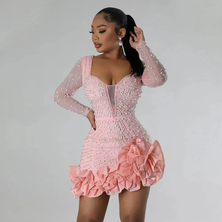 Nikki | Rhinestone Ruffle Women Summer Mini Dress