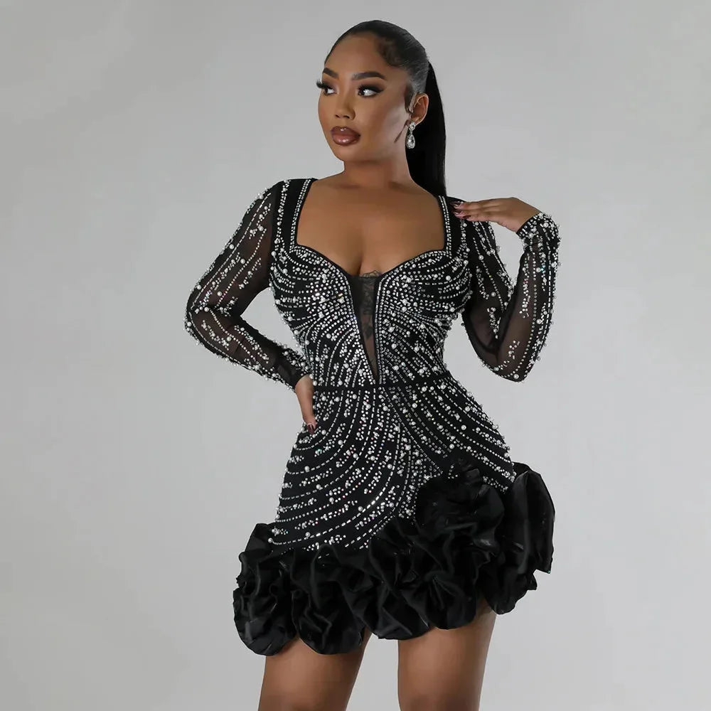 Nikki | Rhinestone Ruffle Women Summer Mini Dress