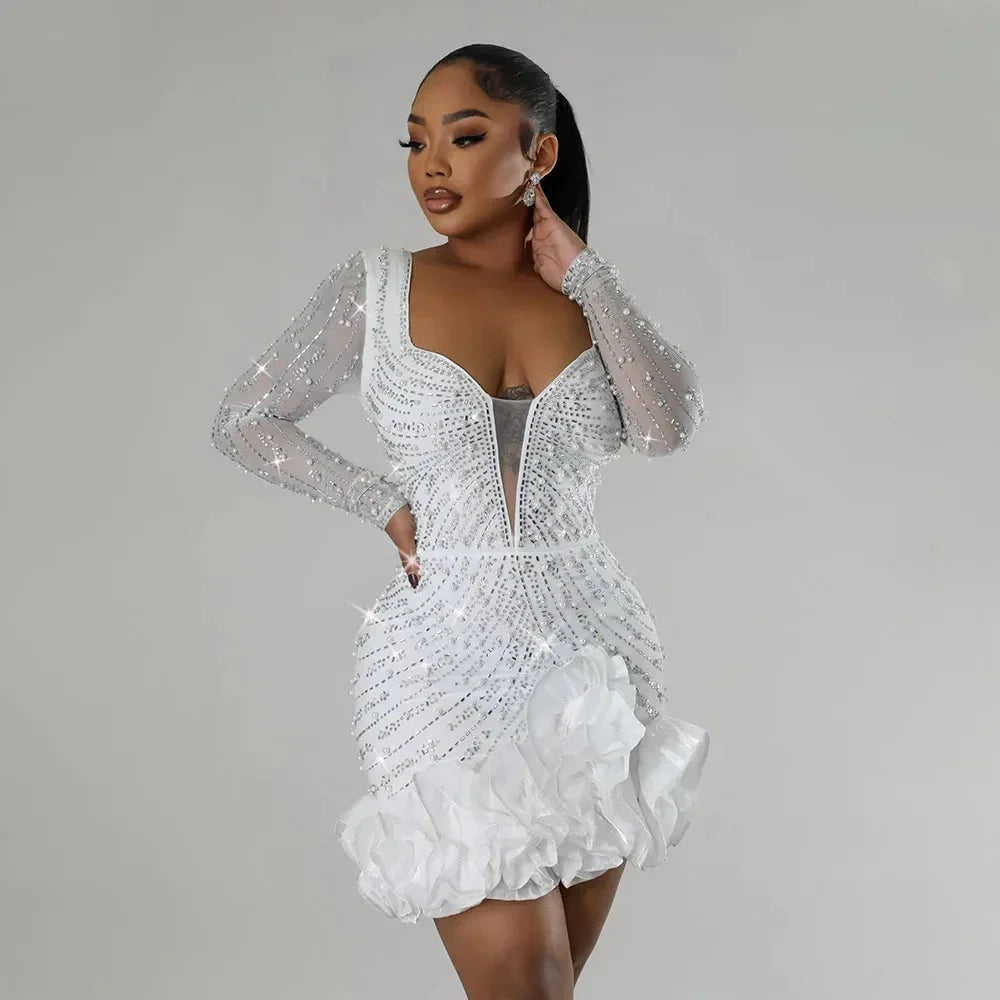 Nikki | Rhinestone Ruffle Women Summer Mini Dress