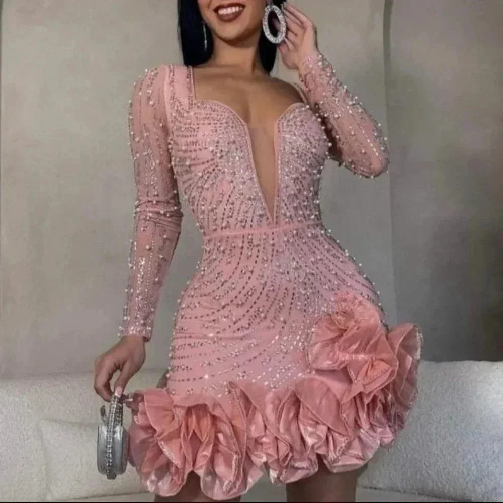 Nikki | Rhinestone Ruffle Women Summer Mini Dress