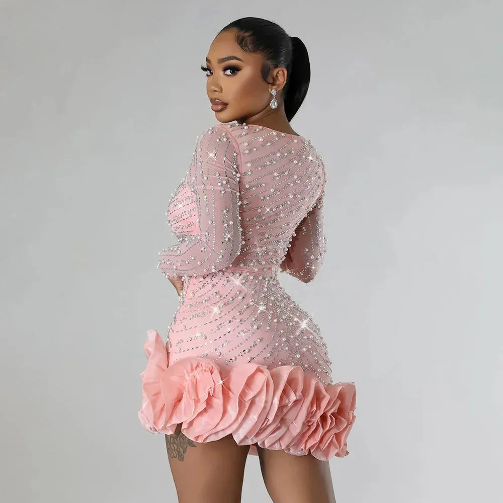 Nikki | Rhinestone Ruffle Women Summer Mini Dress