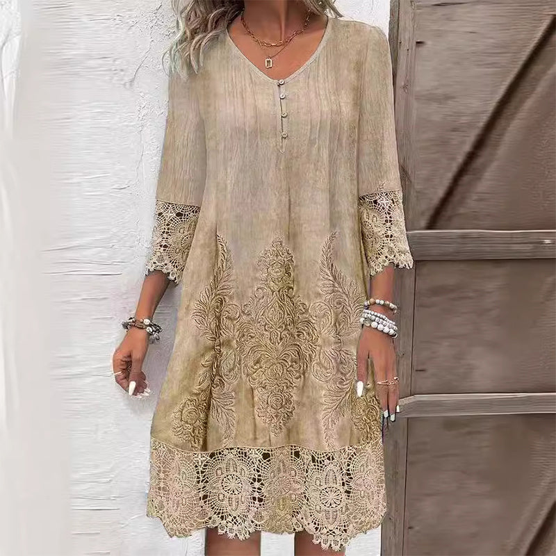 Willa | Vintage Lace-Trim Relaxed Women Summer Midi Dress