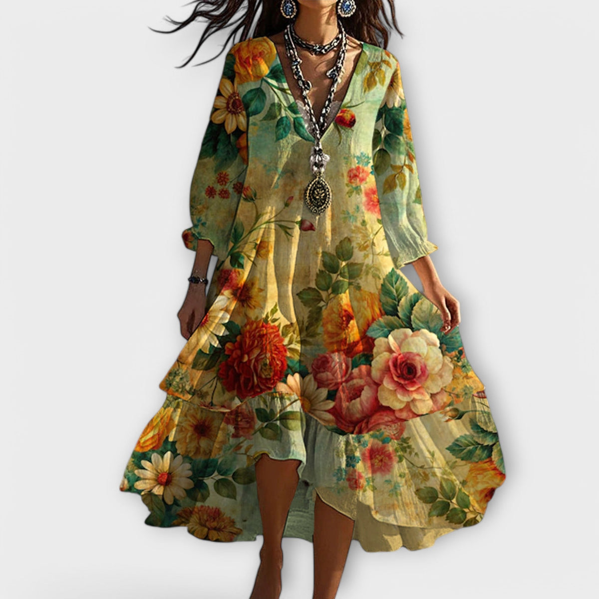 Andrea | Boho Floral Asymmetric-Hem Women Summer Maxi Dress
