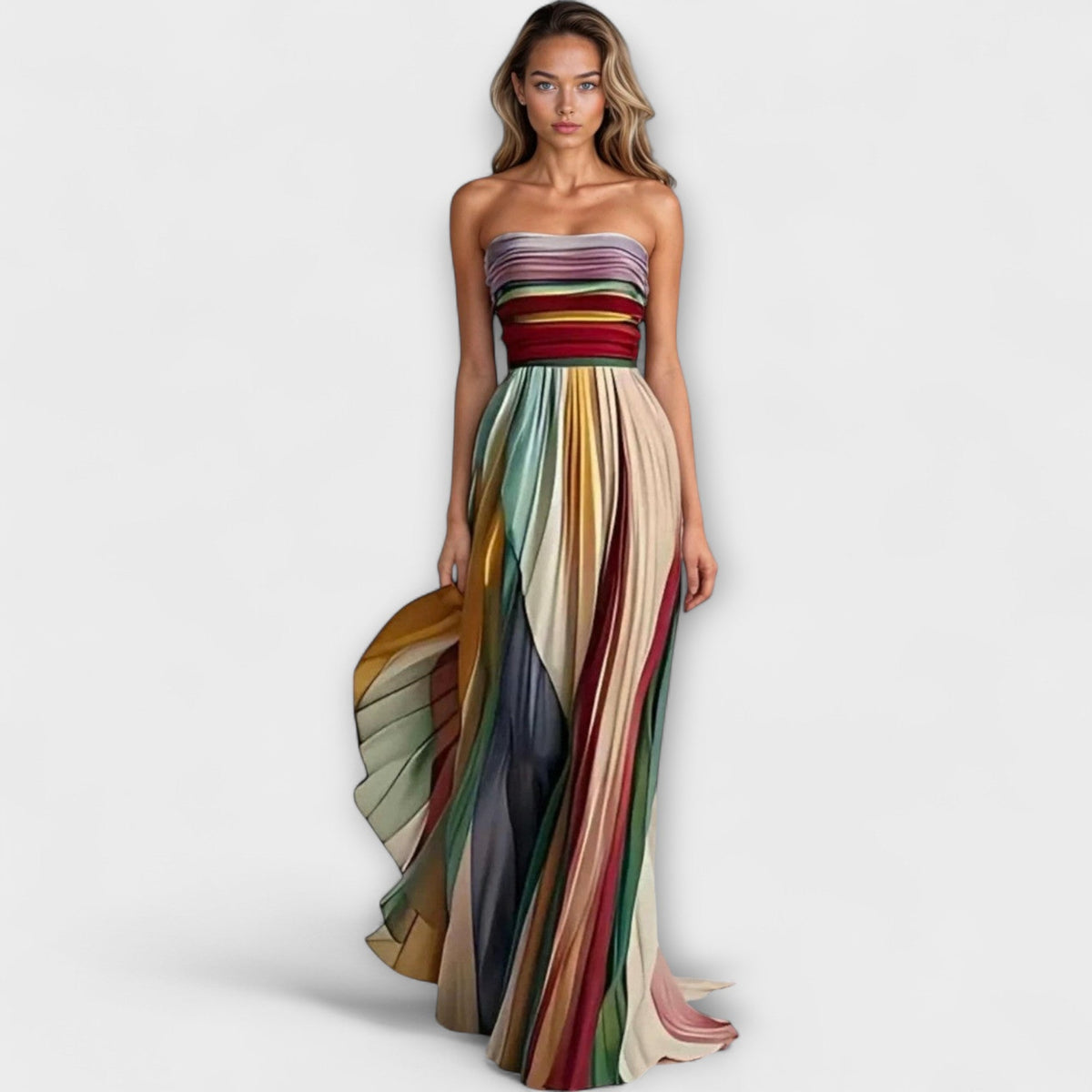 Paloma | Pleated Rainbow Strapless Women Summer Maxi Dress